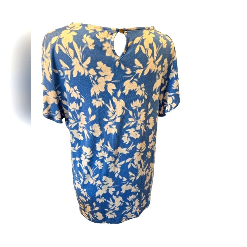 Liz claiborne keyhole back floral summer top accent shoulder buttons size large - Picture 2 of 3